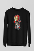 Iron Man Biker Baskılı Unisex Siyah Sweatshirt