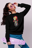 Iron Man Biker Baskılı Unisex Siyah Sweatshirt