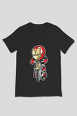 Iron Man Biker Baskılı Unisex Siyah V Yaka Tişört