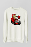 Iron Man Car Toy Baskılı Unisex Beyaz Sweatshirt