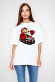Iron Man Car Toy Baskılı Unisex Beyaz Oversize Tişört