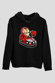 Iron Man Car Toy Baskılı Unisex Siyah Hoodie