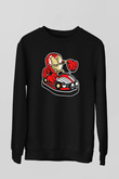 Iron Man Car Toy Baskılı Unisex Siyah Sweatshirt