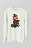 Iron Man Gentleman Baskılı Unisex Beyaz Sweatshirt