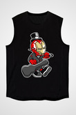 Iron Man Gentleman Baskılı Unisex Siyah Kolsuz Tişört