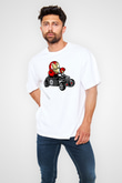 Iron Man Hotrod Baskılı Unisex Beyaz Oversize Tişört