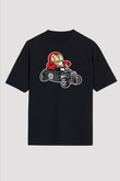 Iron Man Hotrod Baskılı Unisex Siyah Oversize Tişört