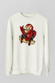 Iron Man Skateboard Baskılı Unisex Beyaz Sweatshirt