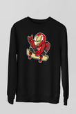Iron Man Skateboard Baskılı Unisex Siyah Sweatshirt