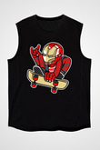 Iron Man Skateboard Baskılı Unisex Siyah Kolsuz Tişört