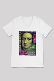 Isaac Newton Alıntı Baskılı Unisex V Yaka Beyaz Tişört - Tshirt