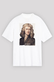 Isaac Newton Yazılı Portre Baskılı Unisex Oversize Beyaz Tişört - Tshirt
