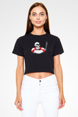 İskelet Baskılı  Siyah  Crop Top Tişört