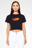 İspanya - Spain Bayrağı Baskılı Kadın Crop Top Siyah Tişört