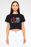 It Siyah Crop Top Tişört