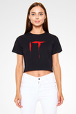 It Siyah Crop Top Tişört
