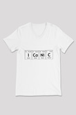 İyot Kobalt Nikel Karbon İconic Baskılı Unisex Beyaz V Yaka Tişört