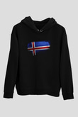 İzlanda - İceland Bayrağı Baskılı Unisex Siyah Hoodie