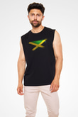Jamaika - Jamaica Bayrağı Baskılı Unisex Siyah Kolsuz Tişört