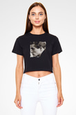 James Dean Baskılı Siyah Kadın Crop Top Tişört