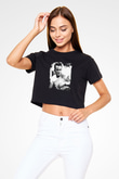 James Dean Baskılı Siyah Kadın Crop Top Tişört