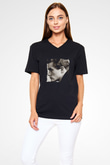 James Dean Baskılı Unisex Siyah V Yaka Tişört