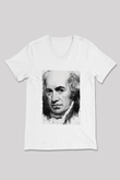 James Watt Baskılı Unisex V Yaka Beyaz Tişört - Tshirt