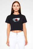 Japonya - Japan Bayrağı Baskılı Kadın Crop Top Siyah Tişört