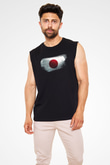 Japonya - Japan Bayrağı Baskılı Unisex Siyah Kolsuz Tişört