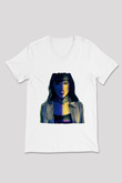 Jinjer Baskılı Beyaz Unisex V Yaka Tişört - Tshirt