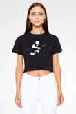 Joe Santriani Baskılı Siyah Crop Top Kadın Tişört - Tshirt