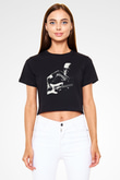 Joe Santriani Baskılı Siyah Crop Top Kadın Tişört - Tshirt