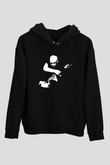 Joe Santriani Baskılı Unisex Siyah Kapüşonlu Sweatshirt