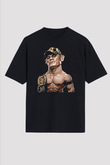 John Cena Baskılı Unisex Siyah Oversize Tişört - Tshirt