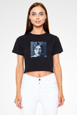 John Lennon Baskılı Siyah Kadın Crop Top Tişört