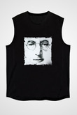 John Lennon Baskılı Unisex Siyah Kolsuz Tişört