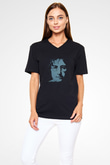 John Lennon Baskılı Unisex Siyah V Yaka Tişört