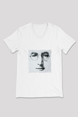 John Lennon Baskılı V Yaka Unisex Beyaz Tişört