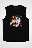 Johnny Depp Baskılı Unisex Siyah Kolsuz Tişört
