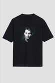 Johnny Depp Baskılı Unisex Siyah Oversize Tişört