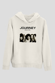 Journey Baskılı Beyaz Unisex Kapüşonlu Sweatshirt
