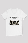 Journey Baskılı Beyaz Unisex V Yaka Tişört - Tshirt