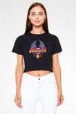 Journey Baskılı Siyah Crop Top Kadın Tişört - Tshirt