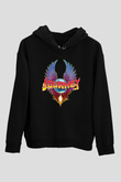 Journey Baskılı Unisex Siyah Kapüşonlu Sweatshirt