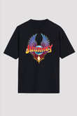Journey Baskılı Unisex Siyah Oversize Tişört - Tshirt