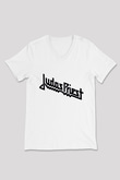 Judas Priest Beyaz Unisex V Yaka Tişört T-Shirt