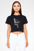 Judo Baskılı  Siyah  Crop Top Tişört