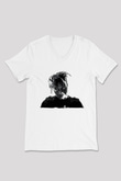 Juice Wrld Baskılı Beyaz Unisex V Yaka Tişört - Tshirt