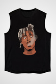 Juice Wrld Baskılı Unisex Siyah Kolsuz Tişört - Tshirt