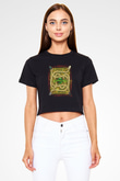 Jumanji Baskılı Siyah Crop Top Kadın Tişört - Tshirt